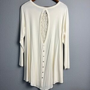 Comfy USA Ivory Long Sleeve Tunic Top Lace Back Button‎ Detail M Boho Minimalist